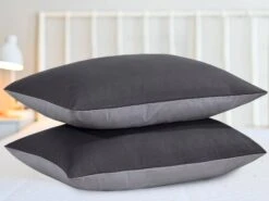 Reversible Poly Cotton Housewife Pillowcases (Pair) - Grey & Charcoal(Reversible Poly Cotton Housewife Pillowcases Pair Grey Charcoal) 8 Reversible Poly Cotton Housewife Pillowcases (Pair) - Grey & Charcoal(Reversible Poly Cotton Housewife Pillowcases Pair Grey Charcoal) -Bedding Discount Store H1