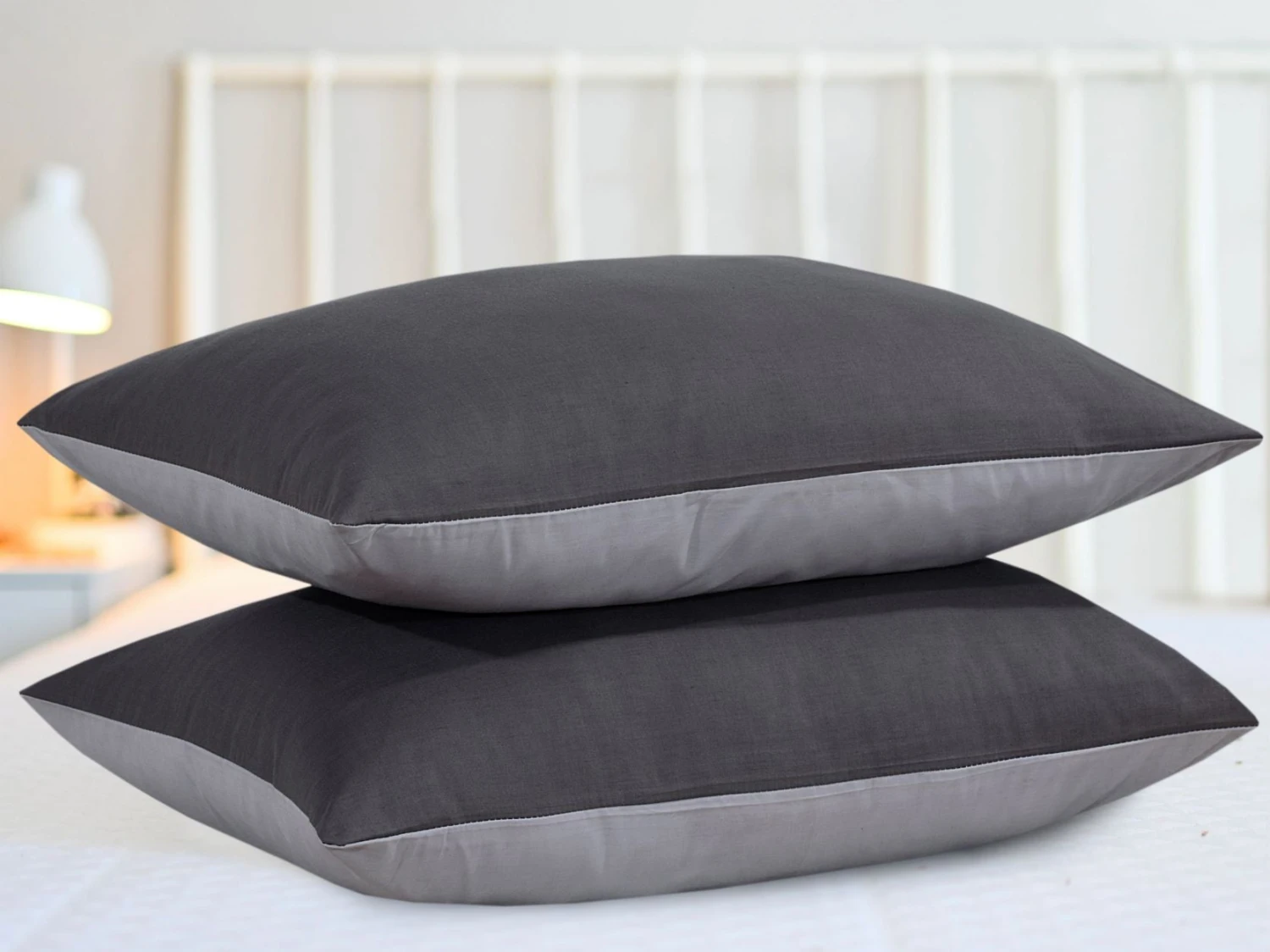 Reversible Poly Cotton Housewife Pillowcases (Pair) - Grey & Charcoal(Reversible Poly Cotton Housewife Pillowcases Pair Grey Charcoal) 5 Reversible Poly Cotton Housewife Pillowcases (Pair) - Grey & Charcoal(Reversible Poly Cotton Housewife Pillowcases Pair Grey Charcoal) - Image 3
