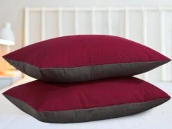 Reversible Poly Cotton Housewife Pillowcases (Pair) - Burgundy & Grey(Reversible Poly Cotton Housewife Pillowcases Pair Burgundy Grey) -Bedding Discount Store J1