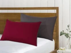 Reversible Poly Cotton Housewife Pillowcases (Pair) - Burgundy & Grey(Reversible Poly Cotton Housewife Pillowcases Pair Burgundy Grey) -Bedding Discount Store J3