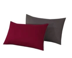 Reversible Poly Cotton Housewife Pillowcases (Pair) - Burgundy & Grey(Reversible Poly Cotton Housewife Pillowcases Pair Burgundy Grey)
