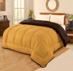 13.5 Tog Box Stitching Reversible Coverless Polycotton Duvet β Mustard & Black(13 5 Tog Box Stitching Reversible Coverless Polycotton Duvet Mustard Black)