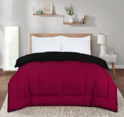7.5 Tog Box Stitching Reversible Coverless Poly Cotton Duvet – Black & Burgundy(7 5 Tog Box Stitching Reversible Coverless Poly Cotton Duvet Black Burgundy)