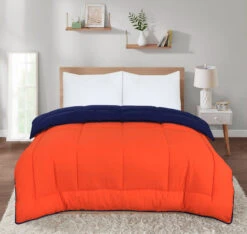 7.5 Tog Box Stitching Reversible Coverless Poly Cotton Duvet – Orange & Navy(7 5 Tog Box Stitching Reversible Coverless Poly Cotton Duvet Orange Navy)