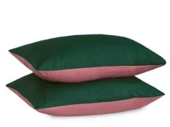 Reversible Poly Cotton Housewife Pillowcases (Pair) - Bottle Green & Dusty Pink(Reversible Poly Cotton Housewife Pillowcases Pair Bottle Green Dusty Pink)