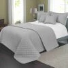 Quilted Bedspread Throw (Set 5 Pcs)Cotton Rich Reversible - Grey(Quilted Bedspread Throw Set 5 Pcs Cotton Rich Reversible Grey)