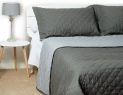 Quilted Bedspread Throw (Set 5 Pcs)Cotton Rich Reversible - Charcoal & Grey(Quilted Bedspread Throw Set 5 Pcs Cotton Rich Reversible Charcoal Grey)