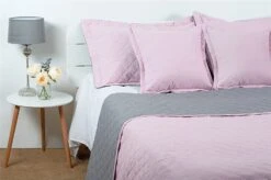 Quilted Bedspread Throw (Set 5 Pcs)Cotton Rich Reversible - Pink & Grey(Quilted Bedspread Throw Set 5 Pcs Cotton Rich Reversible Pink Grey)