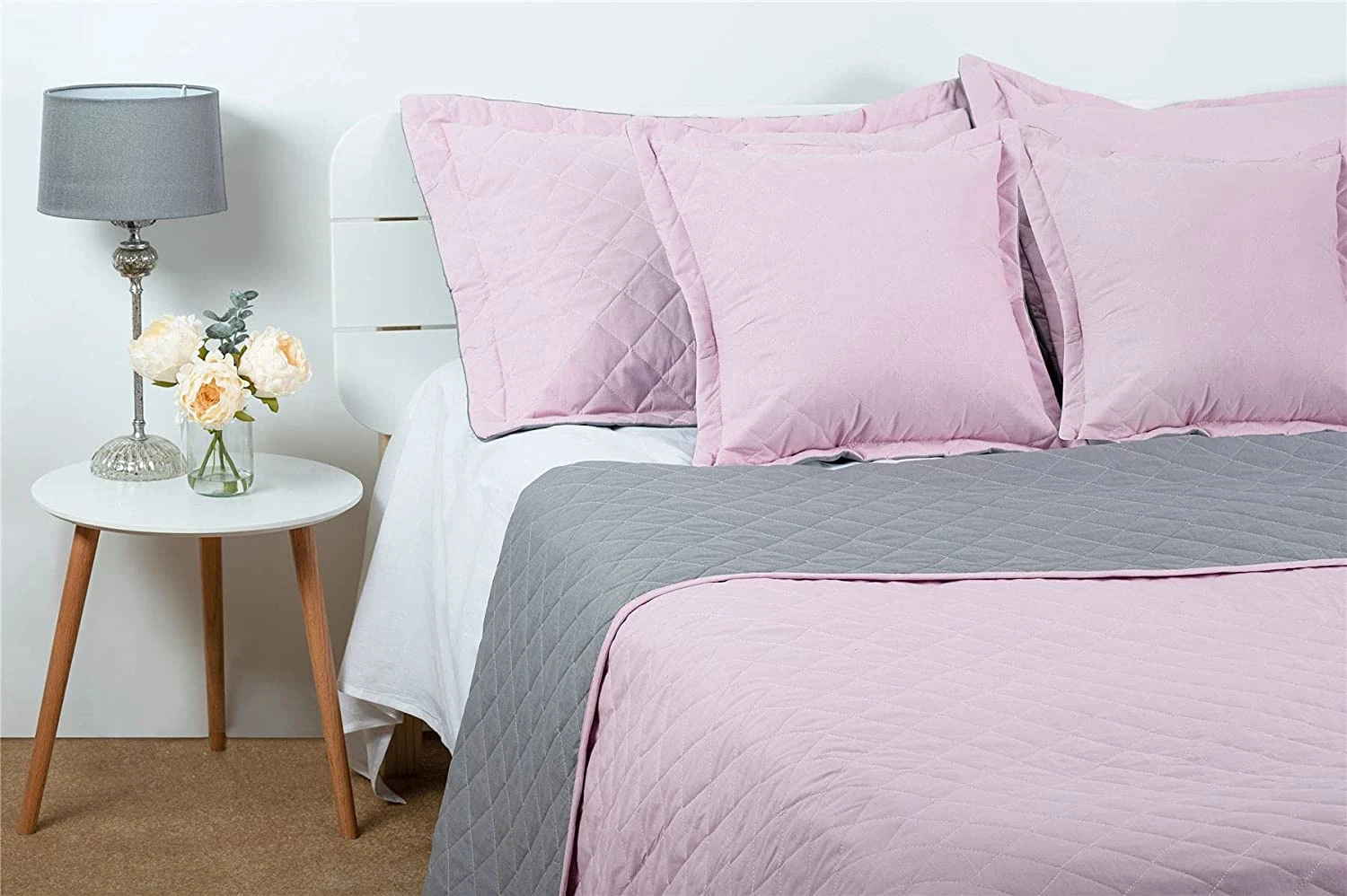 Quilted Bedspread Throw (Set 5 Pcs)Cotton Rich Reversible - Pink & Grey(Quilted Bedspread Throw Set 5 Pcs Cotton Rich Reversible Pink Grey) 3 Quilted Bedspread Throw (Set 5 Pcs)Cotton Rich Reversible - Pink & Grey(Quilted Bedspread Throw Set 5 Pcs Cotton Rich Reversible Pink Grey)