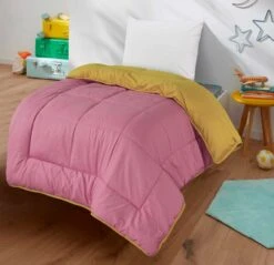 Kids Coverless Printed 7.5 Tog Washable Quilt With Pillow Set 120 X 150 Cm - Pink & Mustard(Kids Coverless Printed 7 5 Tog Washable Quilt With Pillow Set 120 X 150 Cm Pink Mustard)