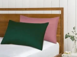 Reversible Poly Cotton Housewife Pillowcases (Pair) - Bottle Green & Dusty Pink(Reversible Poly Cotton Housewife Pillowcases Pair Bottle Green Dusty Pink) -Bedding Discount Store f7aeeb77 a7a5 4f23 8992 b09ce187c15d