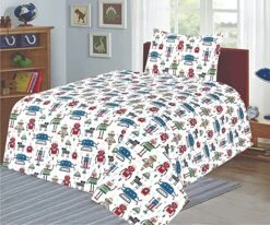 Cot Bed Duvet Cover And Pillow Set - Robots(Cot Bed Duvet Cover And Pillow Set Robots)