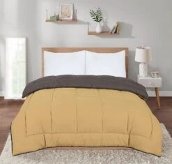 Box Stitching Reversible Coverless Polycotton Duvet - Sand And Charcoal(Box Stitching Reversible Coverless Polycotton Duvet Sand And Charcoal)