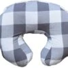 BABY FEEDING/NURSING PILLOW 2 DESIGNS IN 1 EGYPTIAN COTTON COVER - GREY CHECK/STRIPES(Baby Feeding Nursing Pillow 2 Designs In 1 Egyptian Cotton Cover Grey Check Stripes)