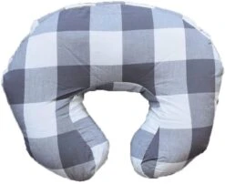 BABY FEEDING/NURSING PILLOW 2 DESIGNS IN 1 EGYPTIAN COTTON COVER - GREY CHECK/STRIPES(Baby Feeding Nursing Pillow 2 Designs In 1 Egyptian Cotton Cover Grey Check Stripes)
